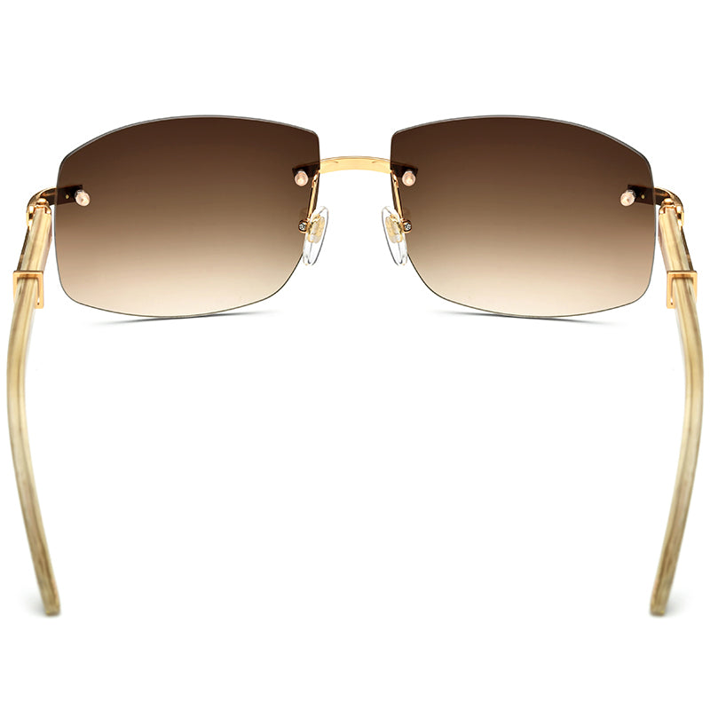 Gold-Tone Buffalo Horn Rimless Square Sunglasses - MCROONS - Tea side view
