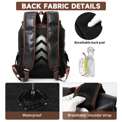 MOYYI PU Leather Bags for Men Waterproof Mochilas Men PU Leather Laptop Backpack