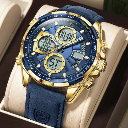 Poedagar E108 Men's Luxury Chronograph Quartz Watch – Leather Strap, Waterproof, Luminous, Date
