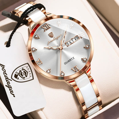 Poedagar 506 Women's Luxury Quartz Watch – Stainless Steel Band, Waterproof, Luminous