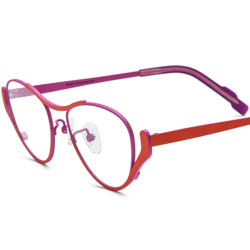 Colourful Titanium Retro Cat Eye Optical Glasses Frame - Red Pink - MCROONS