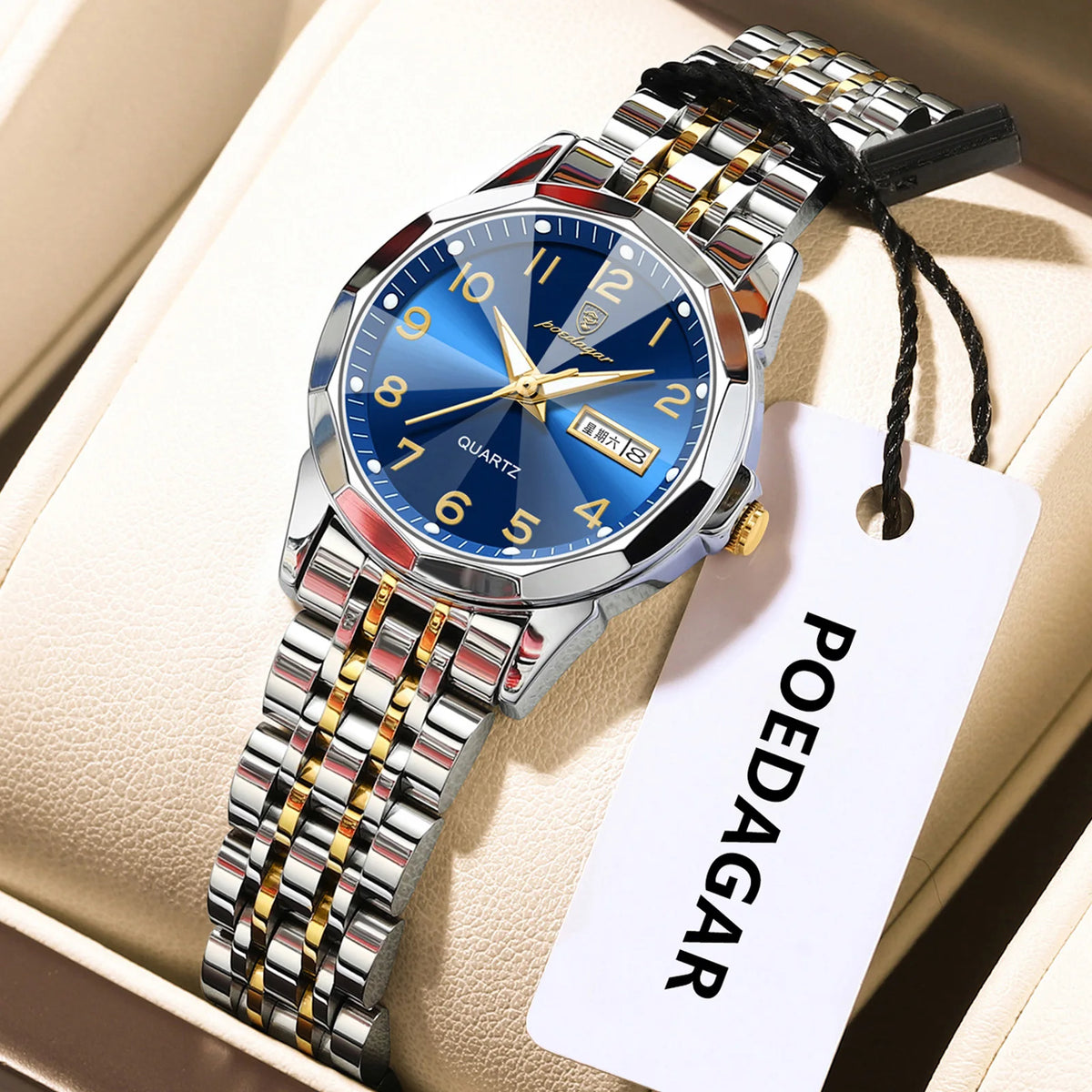 Poedagar 3078 Women's Luxury Quartz Watch – Stainless Steel Band, Waterproof, Luminous, Date