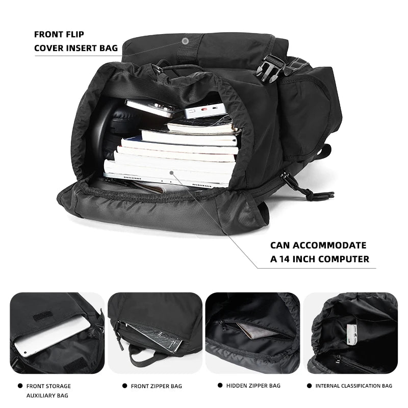 MOYYI Large Capacity 14 Inch Laptop Backpack for Men Outdoor Reflective Webbing School Bags Travel Backpack with Trolley Sleeve