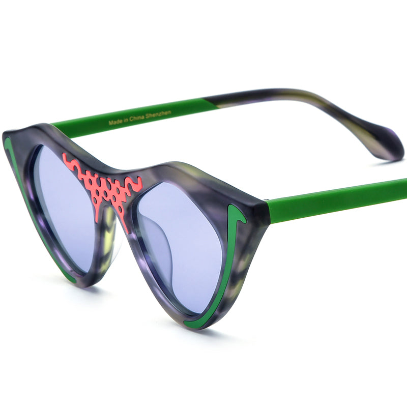 Matte Acetate Cat Eye Polarized Sunglasses Retro - Green Purple Lens - MCROONS