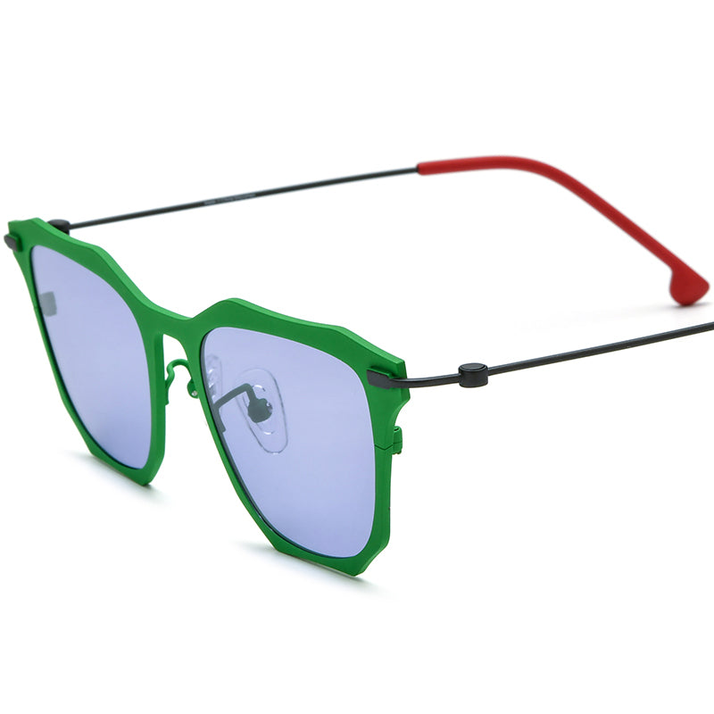 Colourful Titanium Square Sunglasses - Green Purple Lens - MCROONS