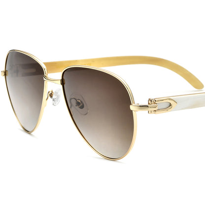 Buffalo Horn Aviator Sunglasses - Brown - MCROONS