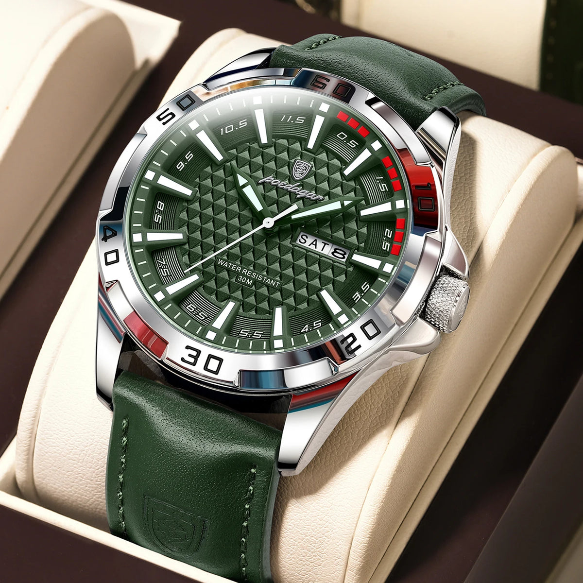 Poedagar 895 Men's Luxury Quartz Watch – Leather Strap, Waterproof, Luminous, Date