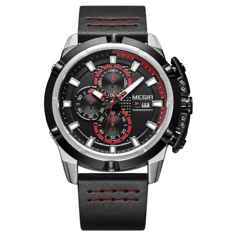 Megir Multifunctional Rolling Calendar Luminous Timing Racing Dashboard Men Fashionable Quartz Watch Cool Passionate