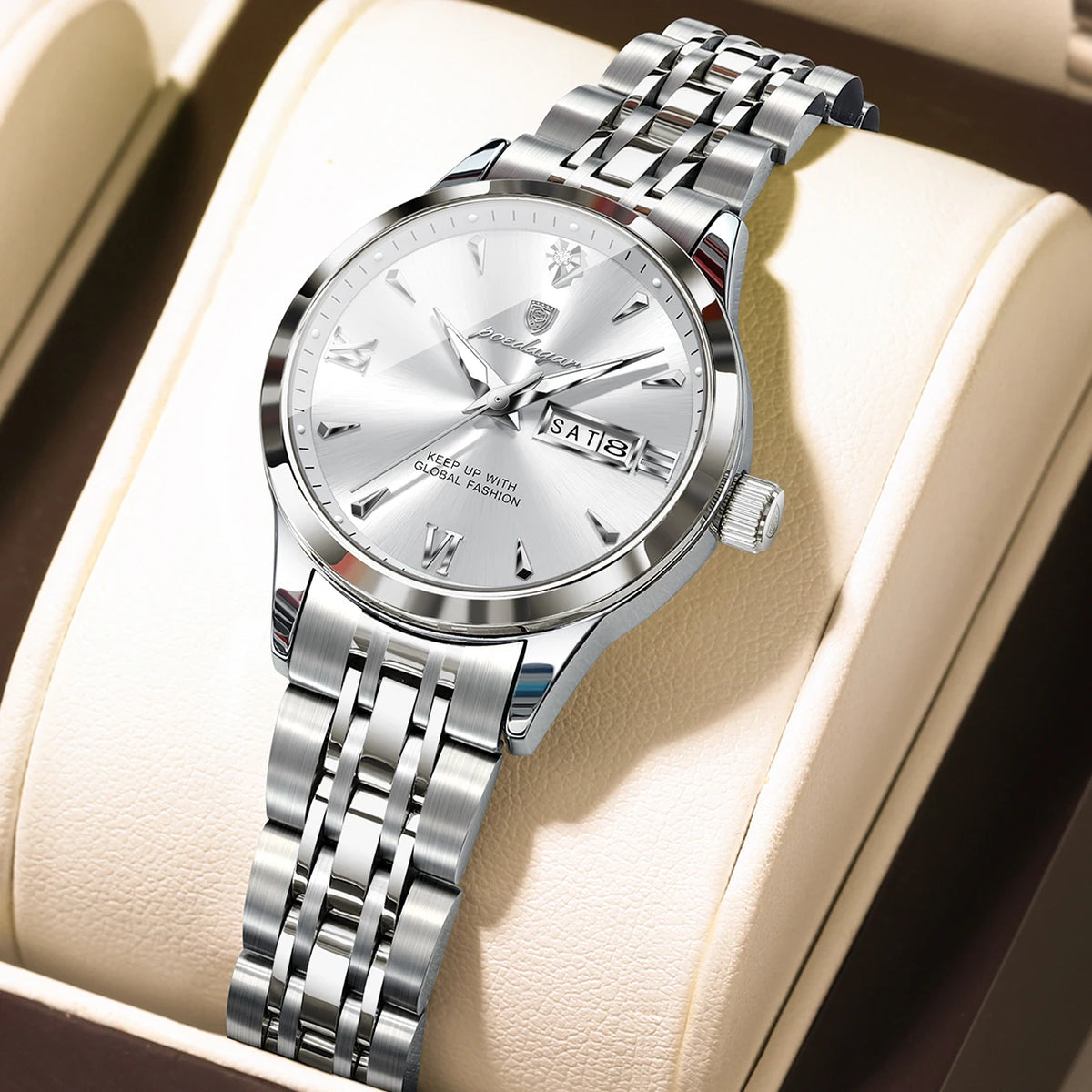 Poedagar 504 Women's Luxury Quartz Watch – Stainless Steel Band, Waterproof, Luminous, Date