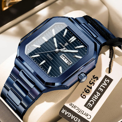 Poedagar 672 Men's Luxury Quartz Watch – Stainless Steel Band, Waterproof, Luminous, Date