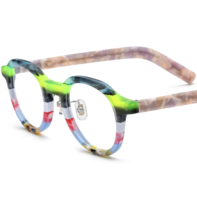 Vintage Oval Matte Acetate Optical Glasses Frame - Green Stripe - MCROONS