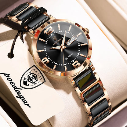 Poedagar 507 Women's Luxury Quartz Watch – Stainless Steel Band, Waterproof, Luminous, Date