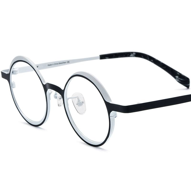 Colourful Titanium Round Optical Glasses Frame - MCROONS - Matte Black White