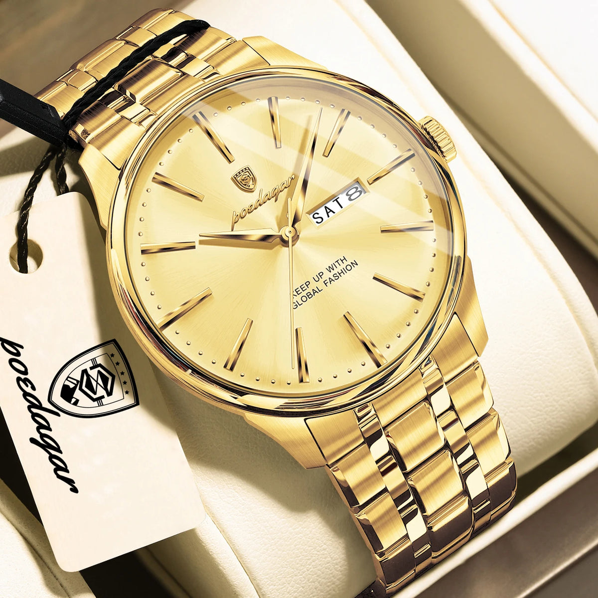 Poedagar 843 Men's Luxury Quartz Watch – Stainless Steel Band, Waterproof, Date