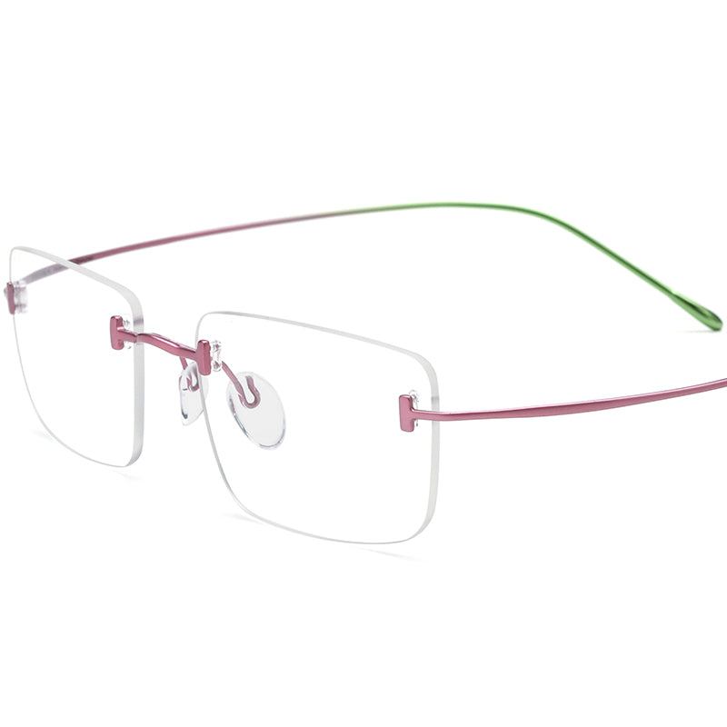 Titanium Square Optical Glasses Frame Rimless Gradient - Pink Gradient Green - MCROONS