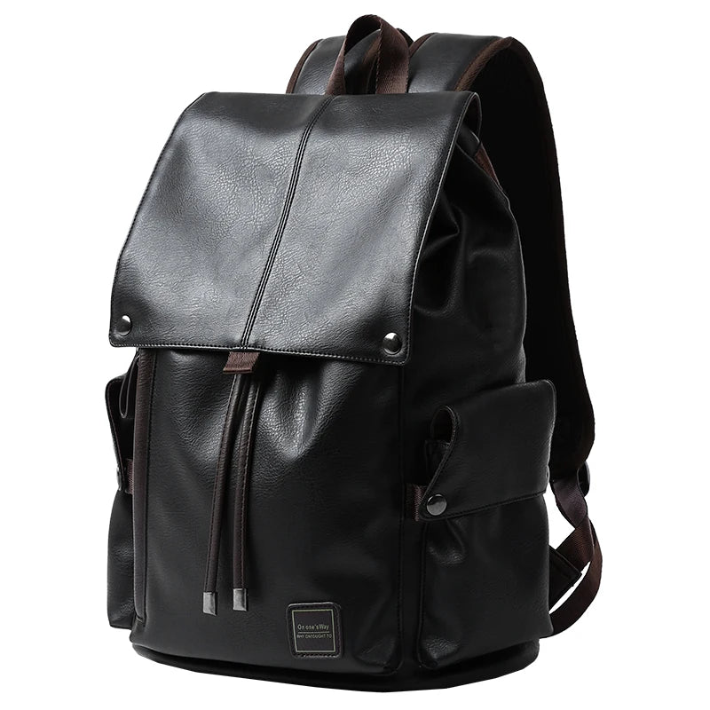 Custom Logo PU Leather Laptop Backpack Black Leather Bags Men Business Laptop Backpack for Men