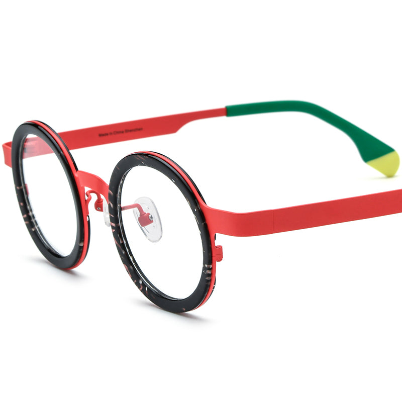 Tie-Dye Titanium Round Acetate Optical Glasses Frame - Red - MCROONS