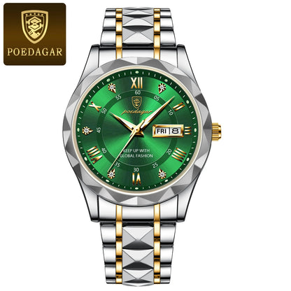 Poedagar 615 Men's Luxury Quartz Watch – Stainless Steel Band, Waterproof, Luminous, Date