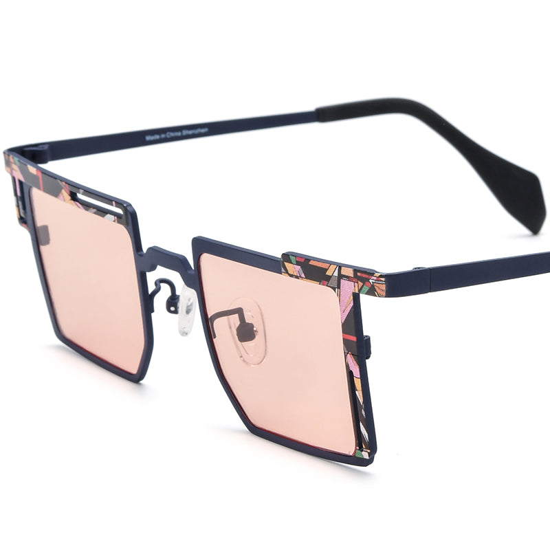 Square Titanium Sunglasses - Dark Blue - MCROONS