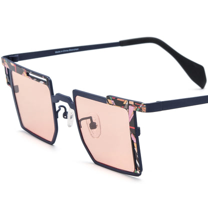Square Titanium Sunglasses - Dark Blue - MCROONS