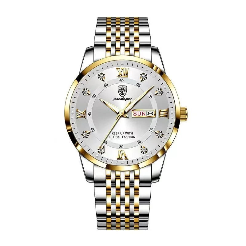 Poedagar 836 Men's Luxury Quartz Watch – Stainless Steel Band, Waterproof, Luminous, Date