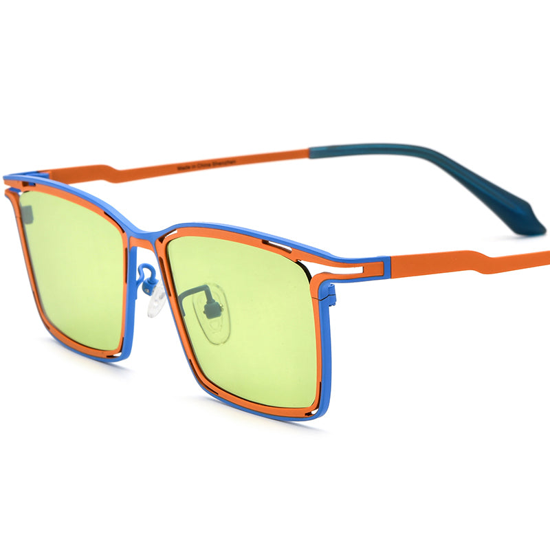 Colourful Titanium Square Polarised Sunglasses Retro - MCROONS - Blue Orange Frame Green Lens