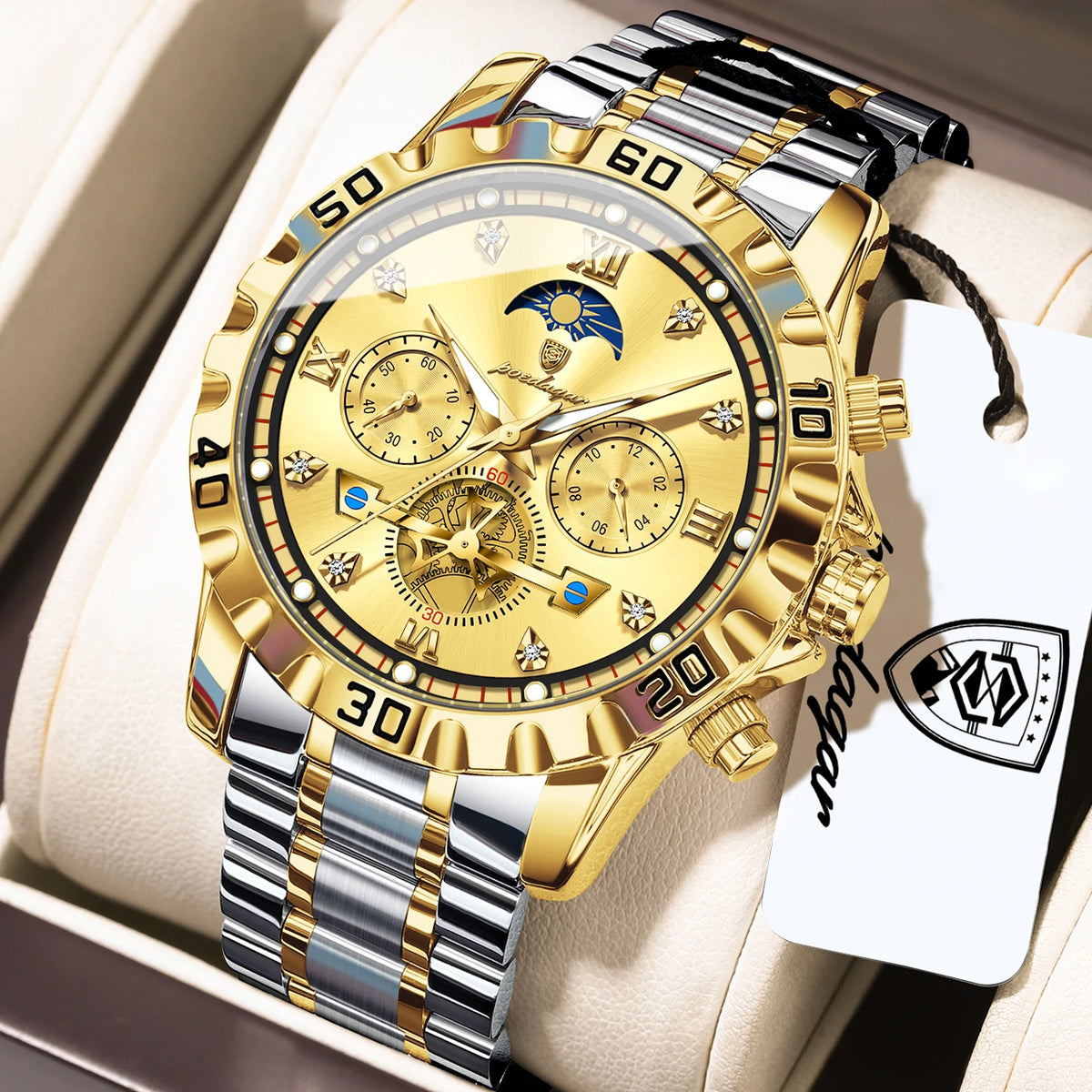 Poedagar 634 Men's Luxury Quartz Watch – Stainless Steel Band, Waterproof, Luminous, Date