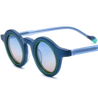 Mirrored Round Matte Acetate Polarized Sunglasses UV400 - Blue Green - MCROONS
