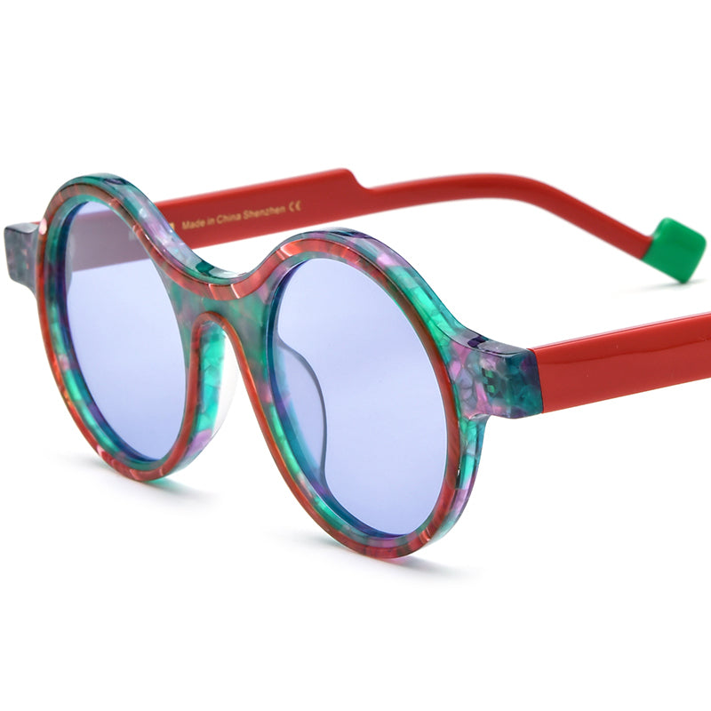 Vintage Polarized Round Sunglasses Multicolour - Green Purple Lens - MCROONS