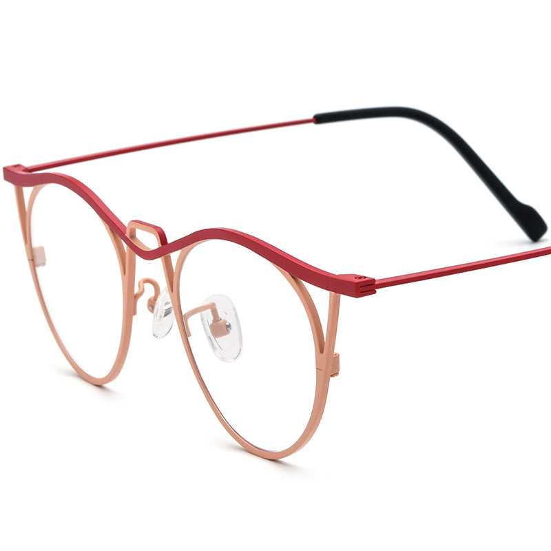 Vintage Titanium Cat Eye Optical Glasses - Red Orange - MCROONS