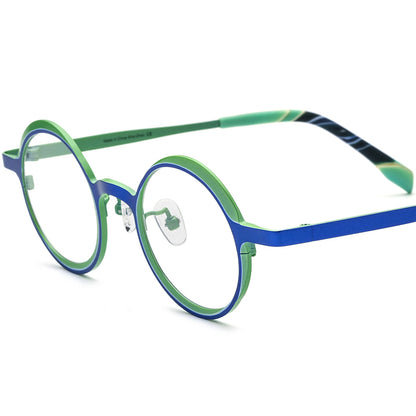 Colourful Titanium Round Optical Glasses Frame - MCROONS - Matte Blue Green