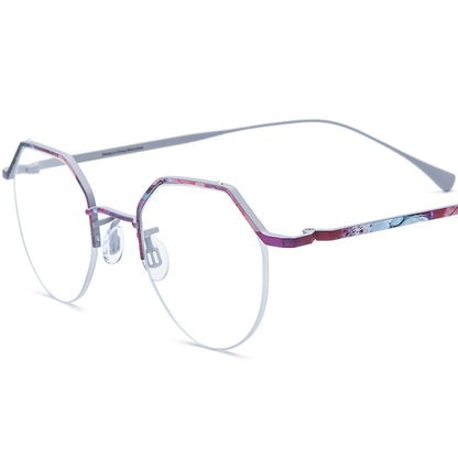 Titanium Square Optical Glasses Frame Semi-Rimless Print - Pink - MCROONS