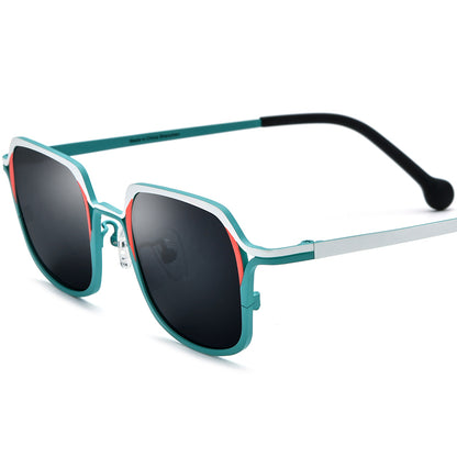 Colourful Titanium Square Polarised Sunglasses - White Blue Grey Lens - MCROONS