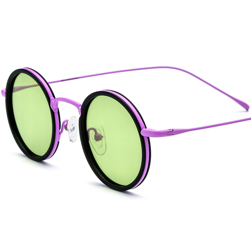 Retro Round Titanium Sunglasses - Black Purple - MCROONS