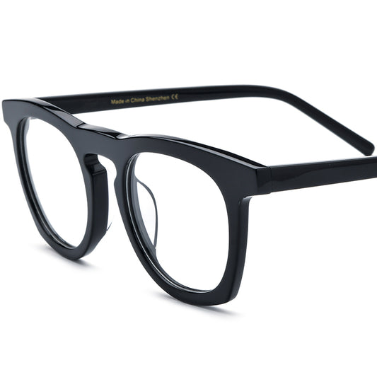 Vintage Round Acetate Optical Glasses Frame - Black - MCROONS