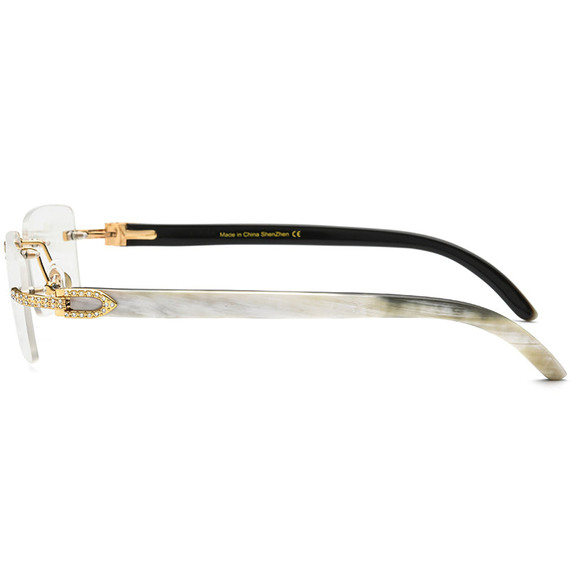 Crystal-Set Square Buffalo Horn Optical Glasses Frame - MCROONS - Temple Detail