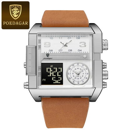 Poedagar 997 Men's Luxury Chronograph Quartz Watch – Leather Strap, Waterproof, Luminous, Date