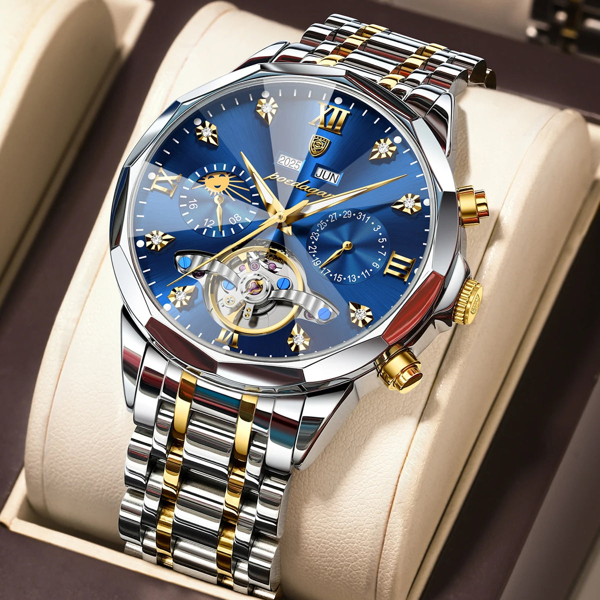 Poedagar 1422 Men's Luxury Automatic Mechanical Watch – Stainless Steel Band, Waterproof, Luminous, Date