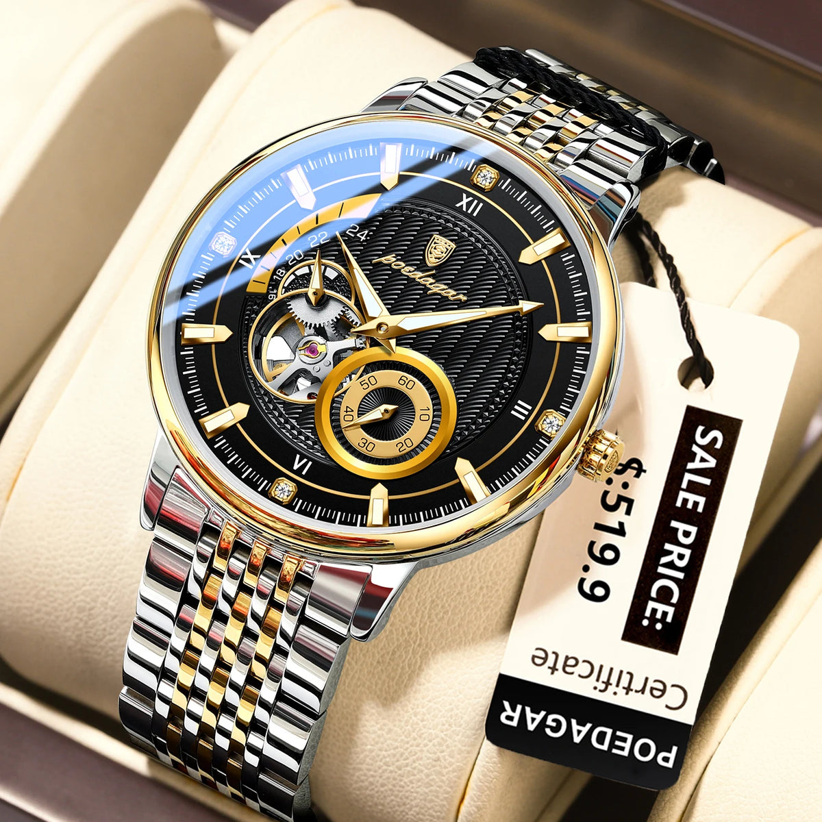 Poedagar 1416 Men's Luxury Automatic Mechanical Watch – Stainless Steel Band, Waterproof, Luminous