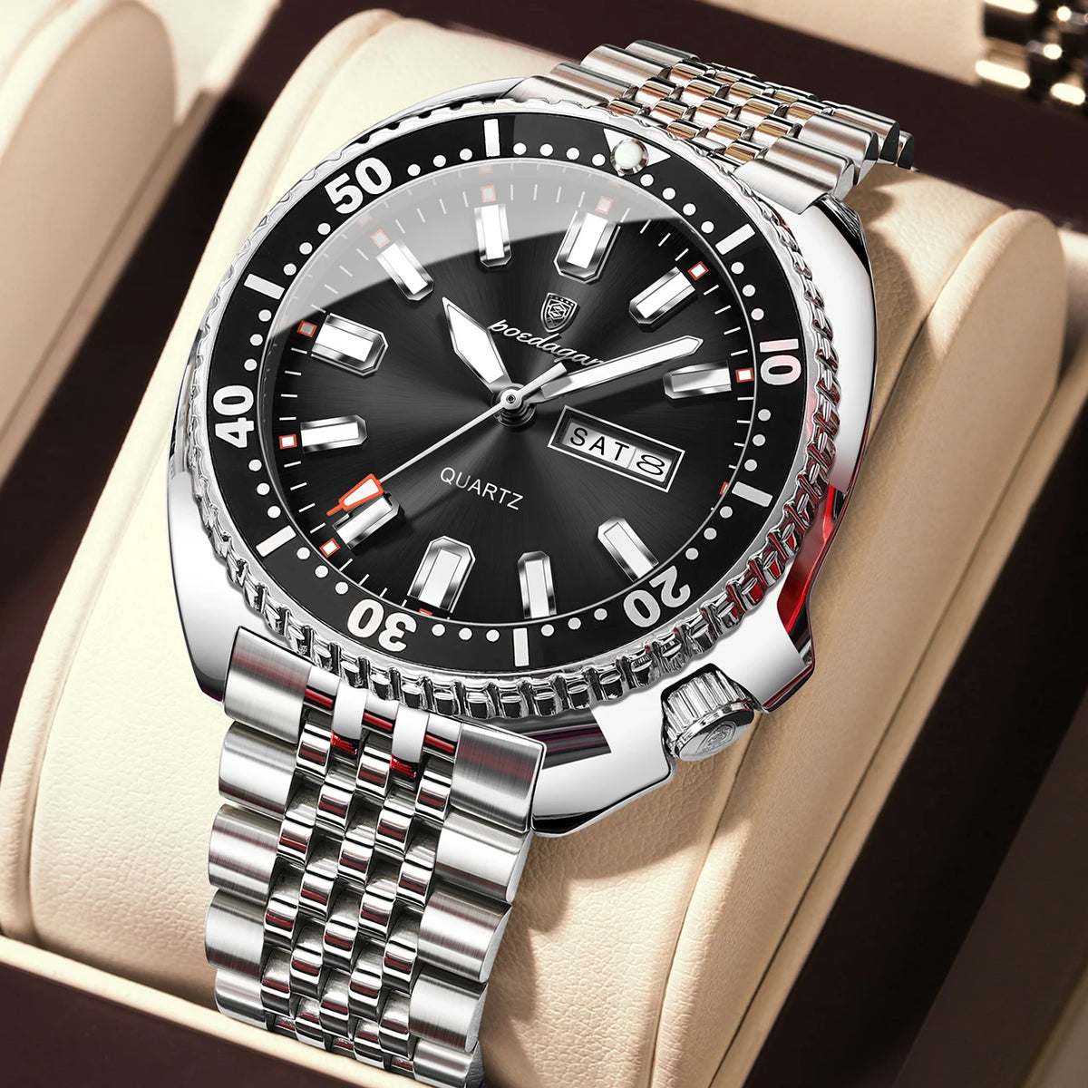 Poedagar 682 Men's Luxury Quartz Watch – Stainless Steel Band, Waterproof, Luminous, Date