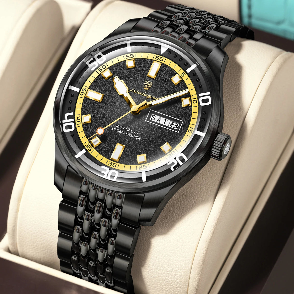 Poedagar 609 Men's Luxury Quartz Watch – Stainless Steel Band, Waterproof, Luminous, Date