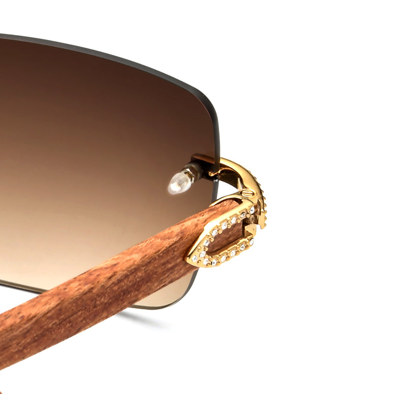 Diamante Wood Rimless Square Sunglasses - MCROONS - hinge detail