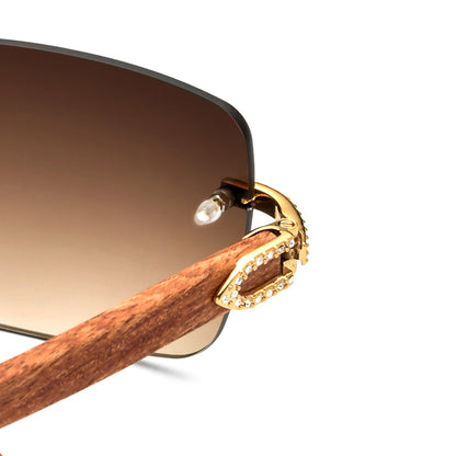 Diamante Wood Rimless Square Sunglasses - MCROONS - hinge detail