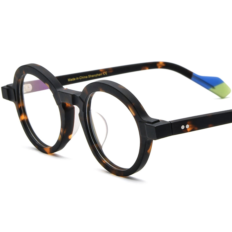 Colourblock Round Acetate Optical Glasses Frame - Matte Dark Leopard - MCROONS