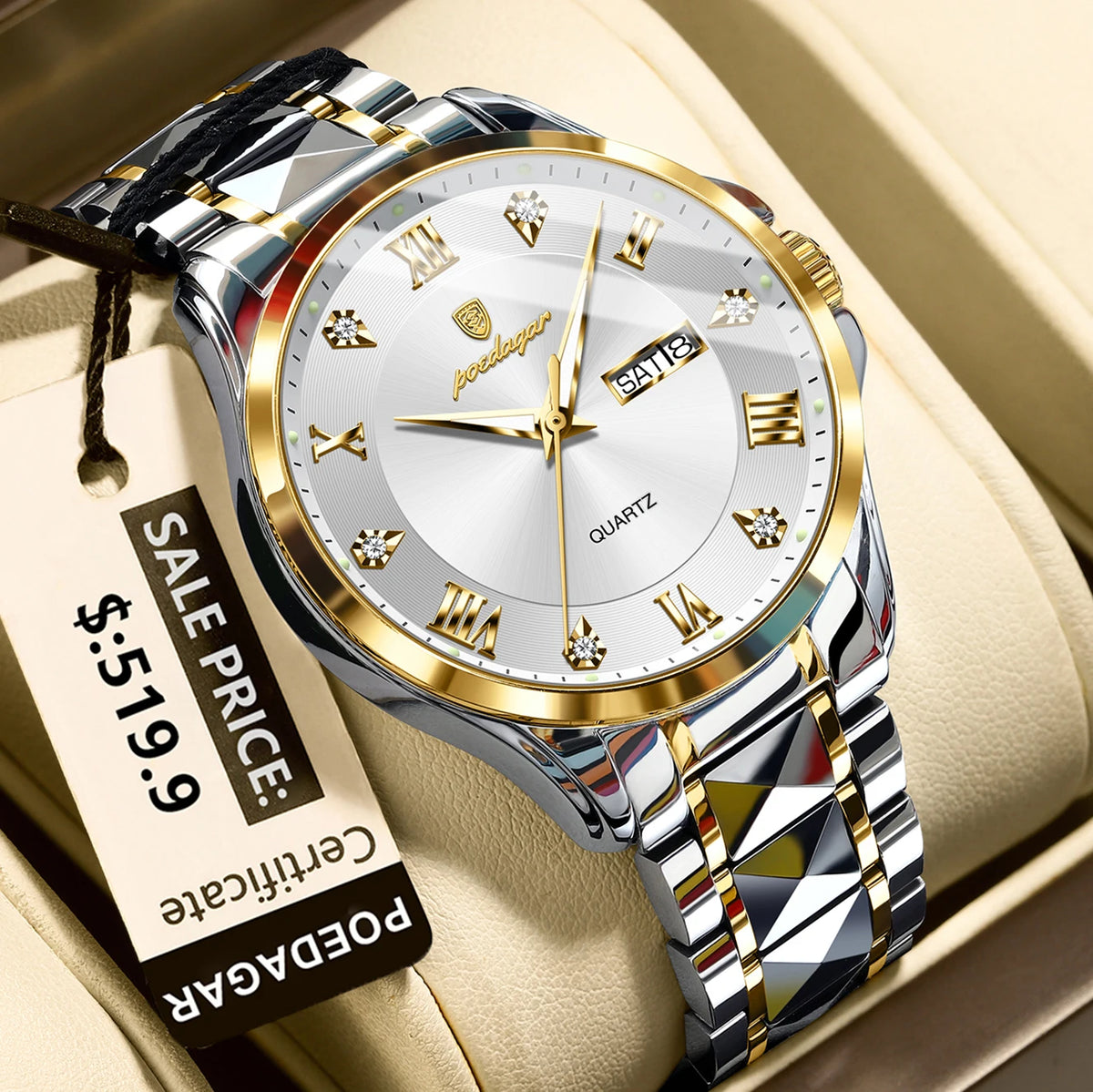 Poedagar 883 Men's Luxury Quartz Watch – Stainless Steel Band, Waterproof, Luminous, Date