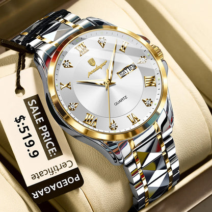 Poedagar 883 Men's Luxury Quartz Watch – Stainless Steel Band, Waterproof, Luminous, Date