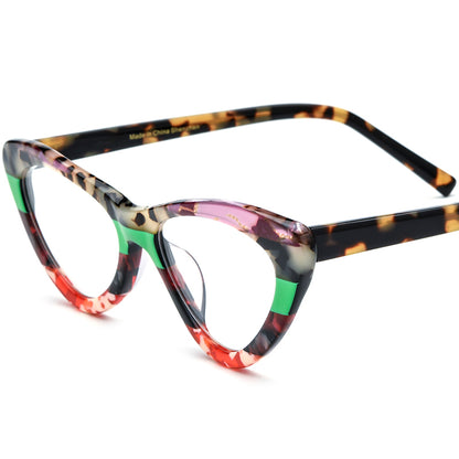 Retro Cat Eye Acetate Optical Glasses Frame - Leopard - MCROONS