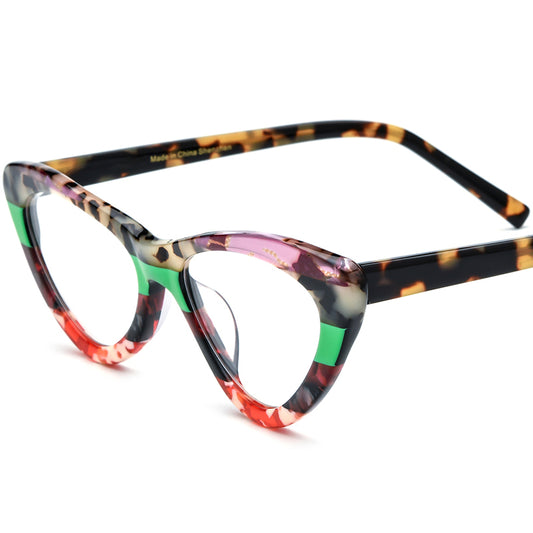 Retro Cat Eye Acetate Optical Glasses Frame - Leopard - MCROONS