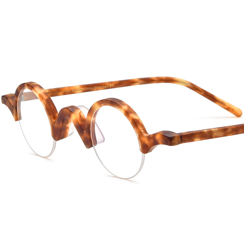 Retro Small Round Acetate Half-Rim Optical Glasses Frame - Matte Leopard - MCROONS