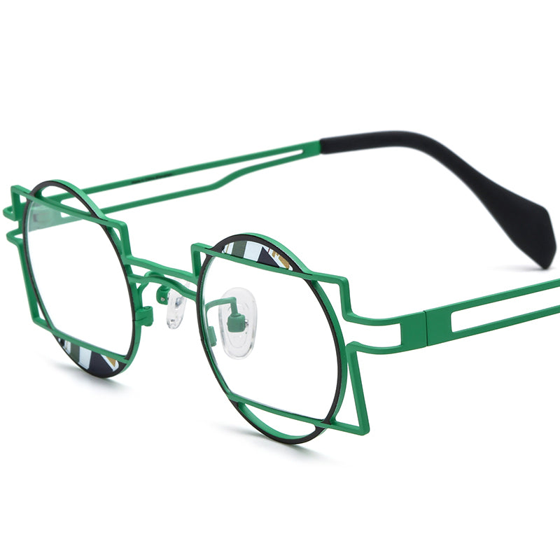 Colourful Titanium Round Optical Glasses - Green - MCROONS